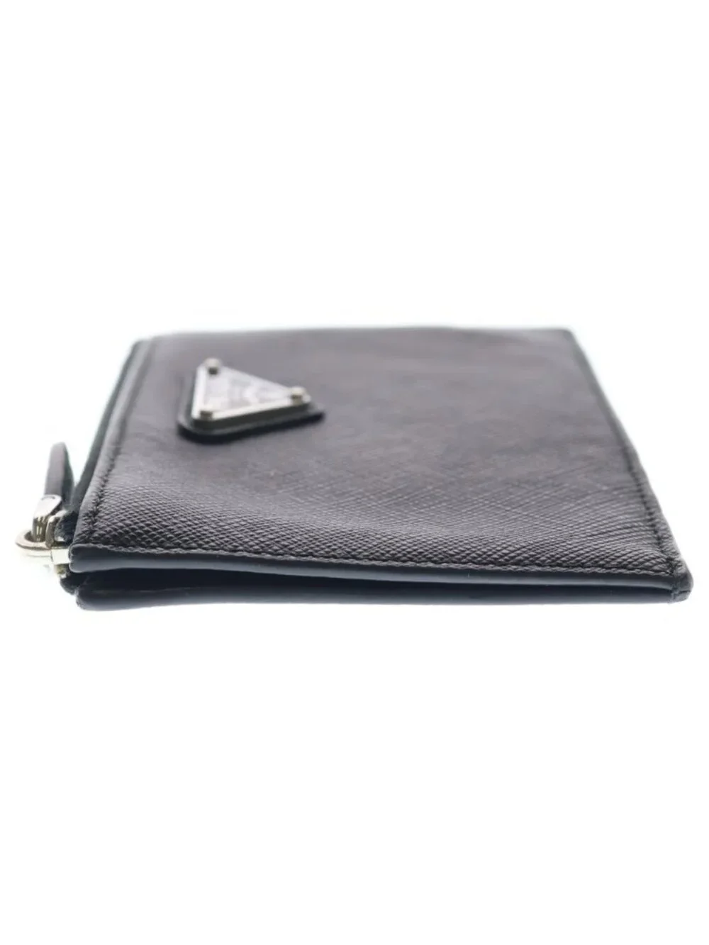 Prada Triangle Logo Saffiano Leather Card Case Business Holder Coin Black